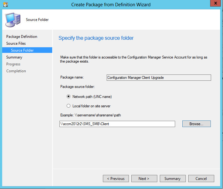 package definition source folder